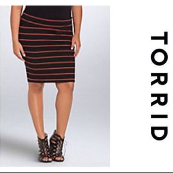 Torrid Black Orange Coral Striped Skirt Casual Event Contemporary Office Work - Picture 1 of 9
